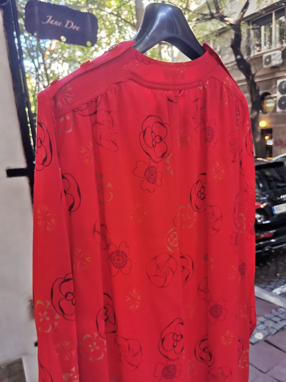 Céline Red Floral Vintage Dress / Céline Crvena Cvetna Vintidž Haljina