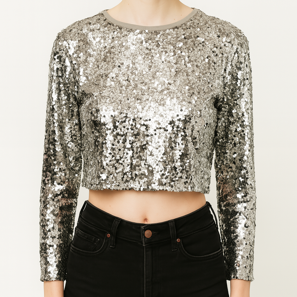 Srebrni šljokičasti crop top