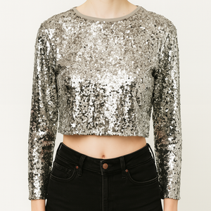 Srebrni šljokičasti crop top