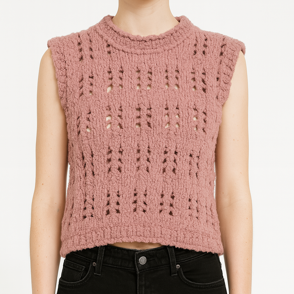 Vintage pleteni prsluk bledo-roze boje