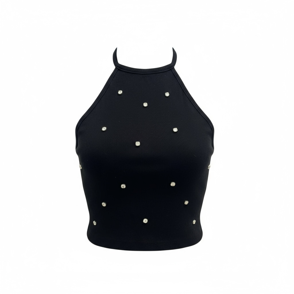 Crni vintage crop top sa cirkonima
