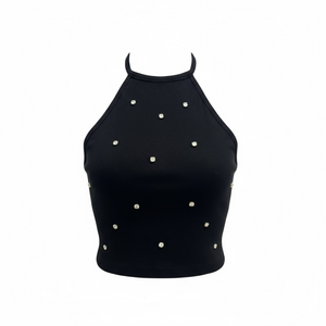 Crni vintage crop top sa cirkonima