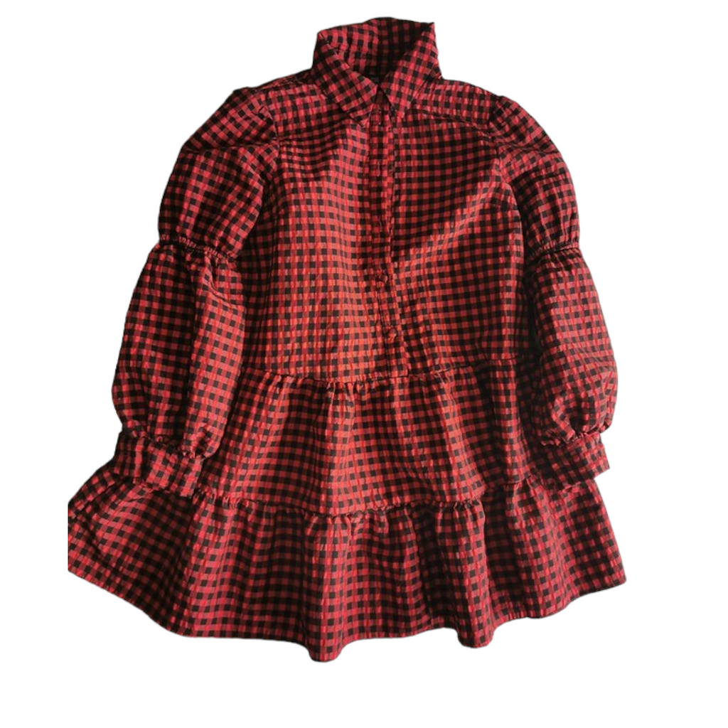 Vintage crvena karirana mini haljina - tunika