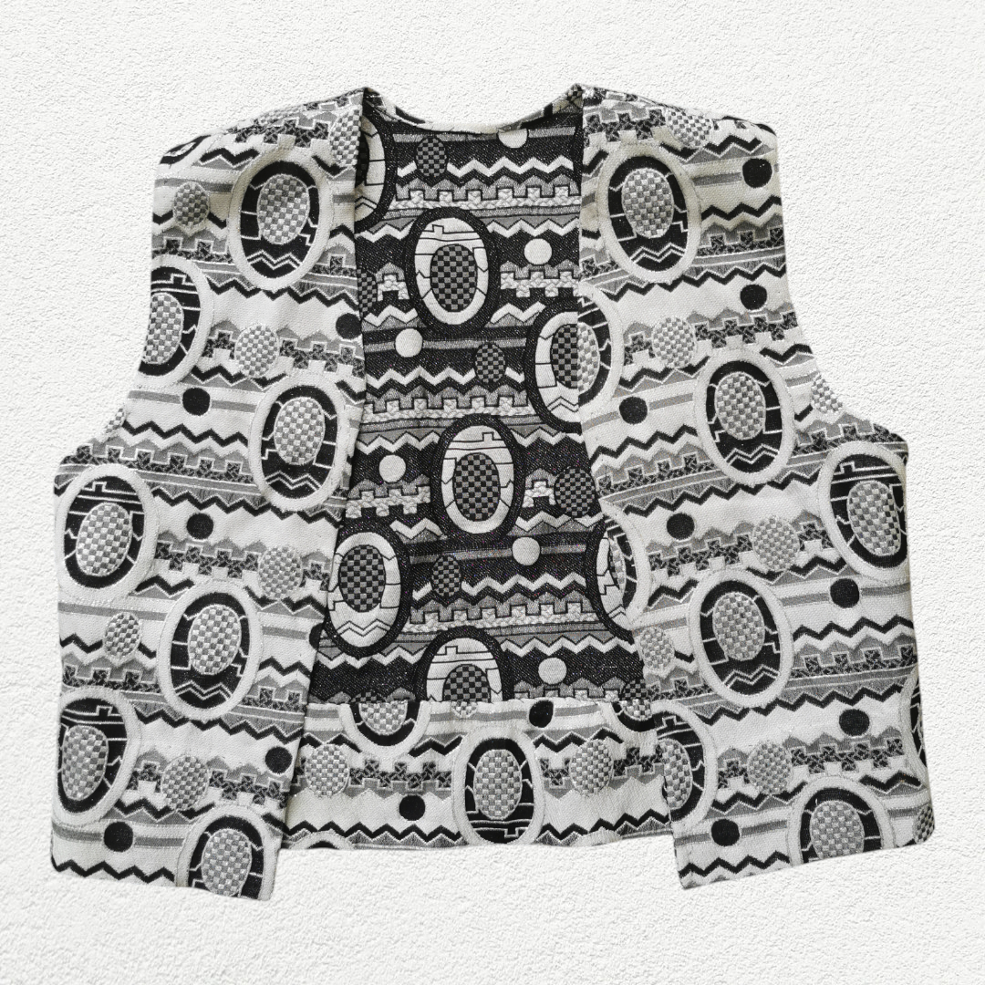Vintage crno beli crop prsluk S
