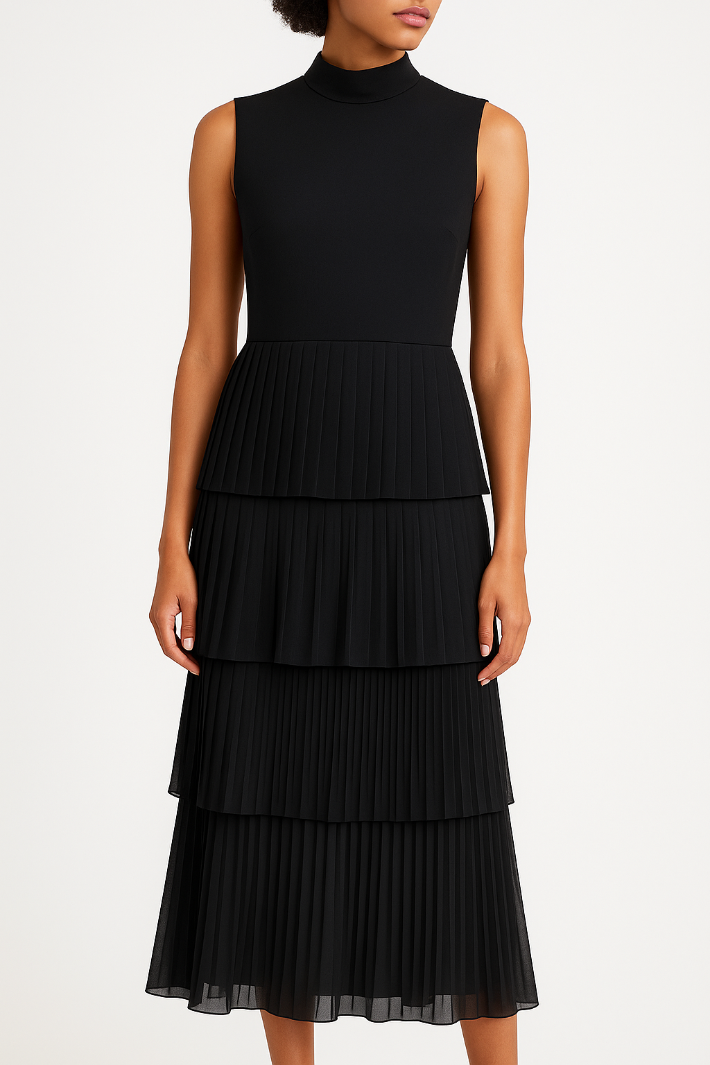 Club Monaco dugačka crna haljina sa pliseom S-M