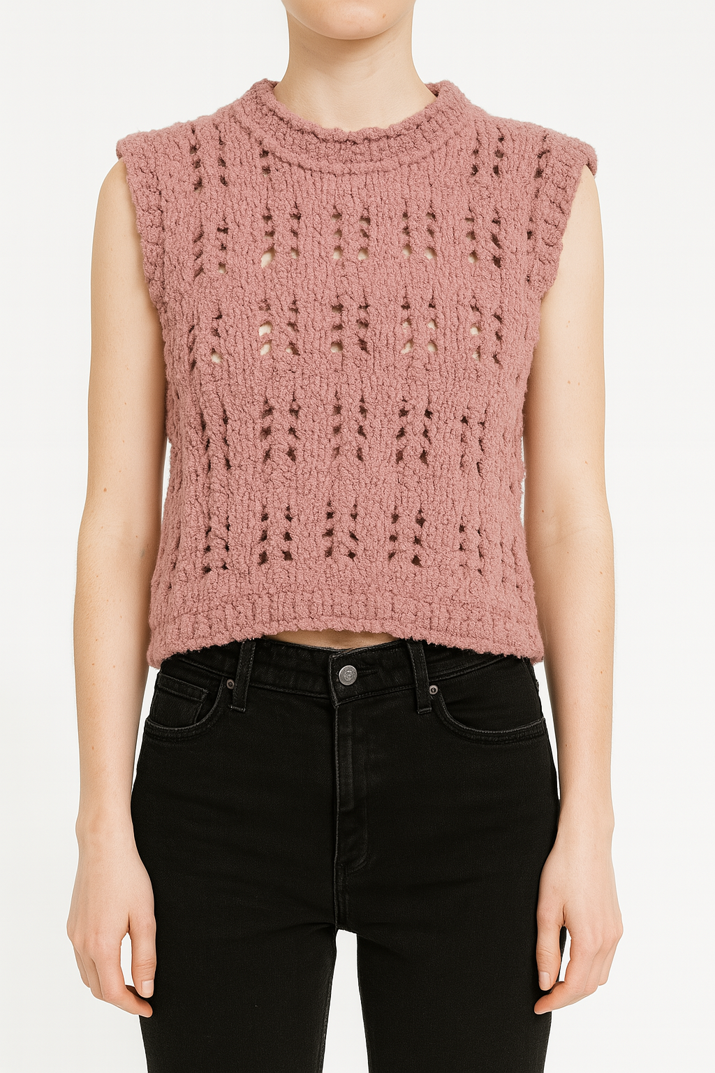 Vintage pleteni prsluk bledo-roze boje