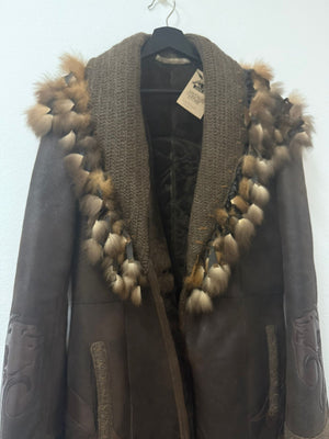 Vintage Roberto Cavalli Class kožni kaput sa krznom
