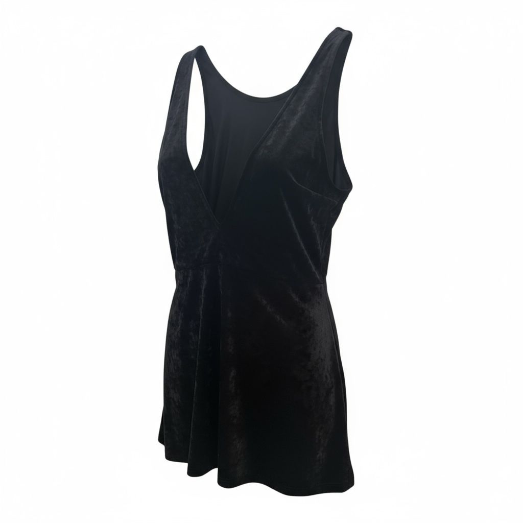 Crna haljina od pliša sa V izrezom