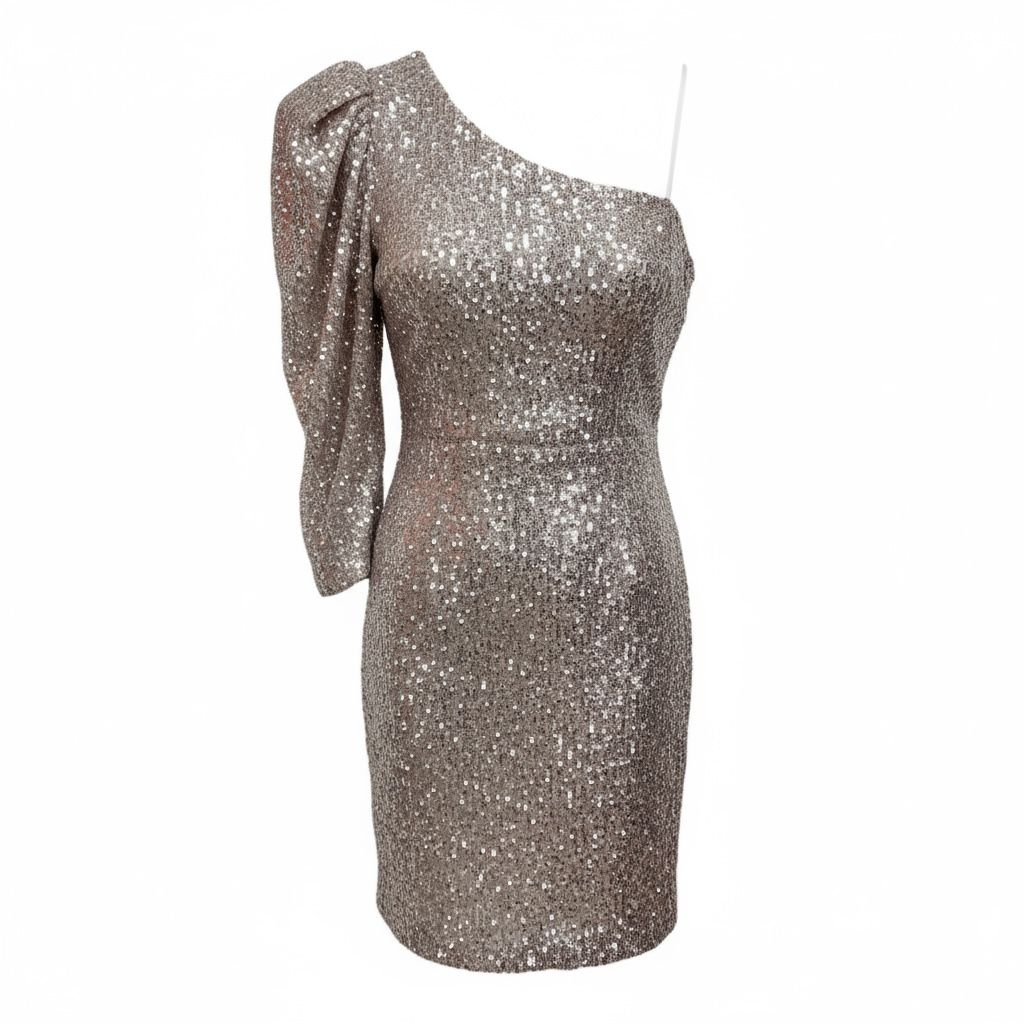 Šljokičasta srebrna haljina na jedno rame