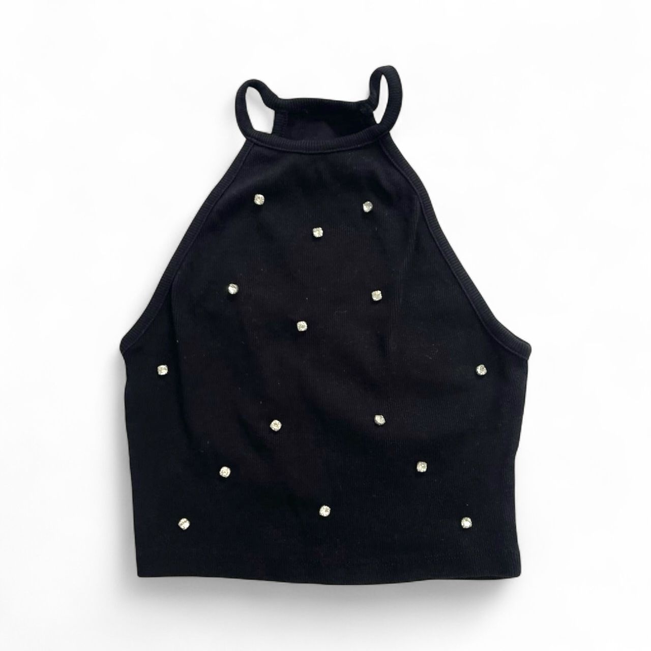 Crni vintage crop top sa cirkonima