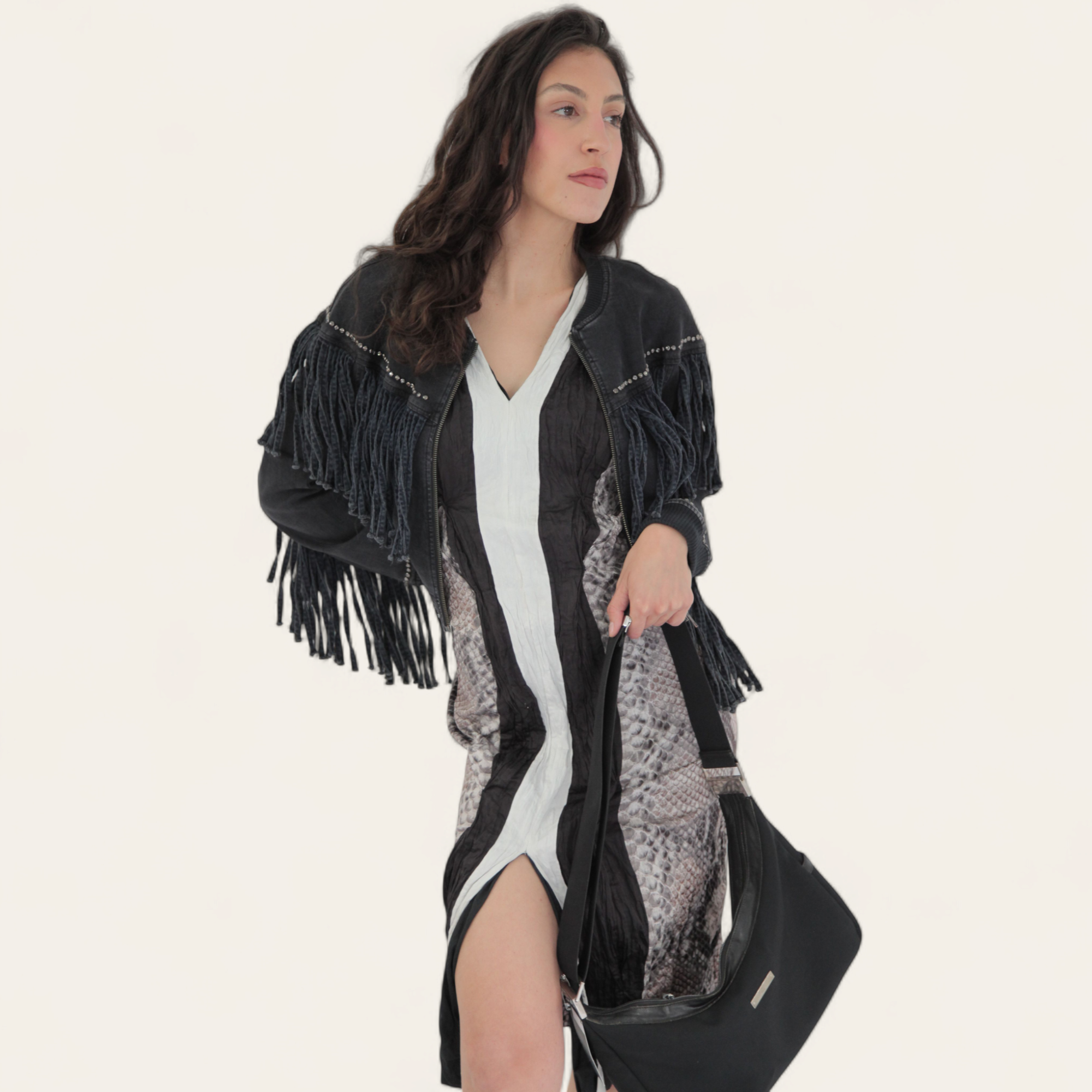 Vintage crop jakna sa resama