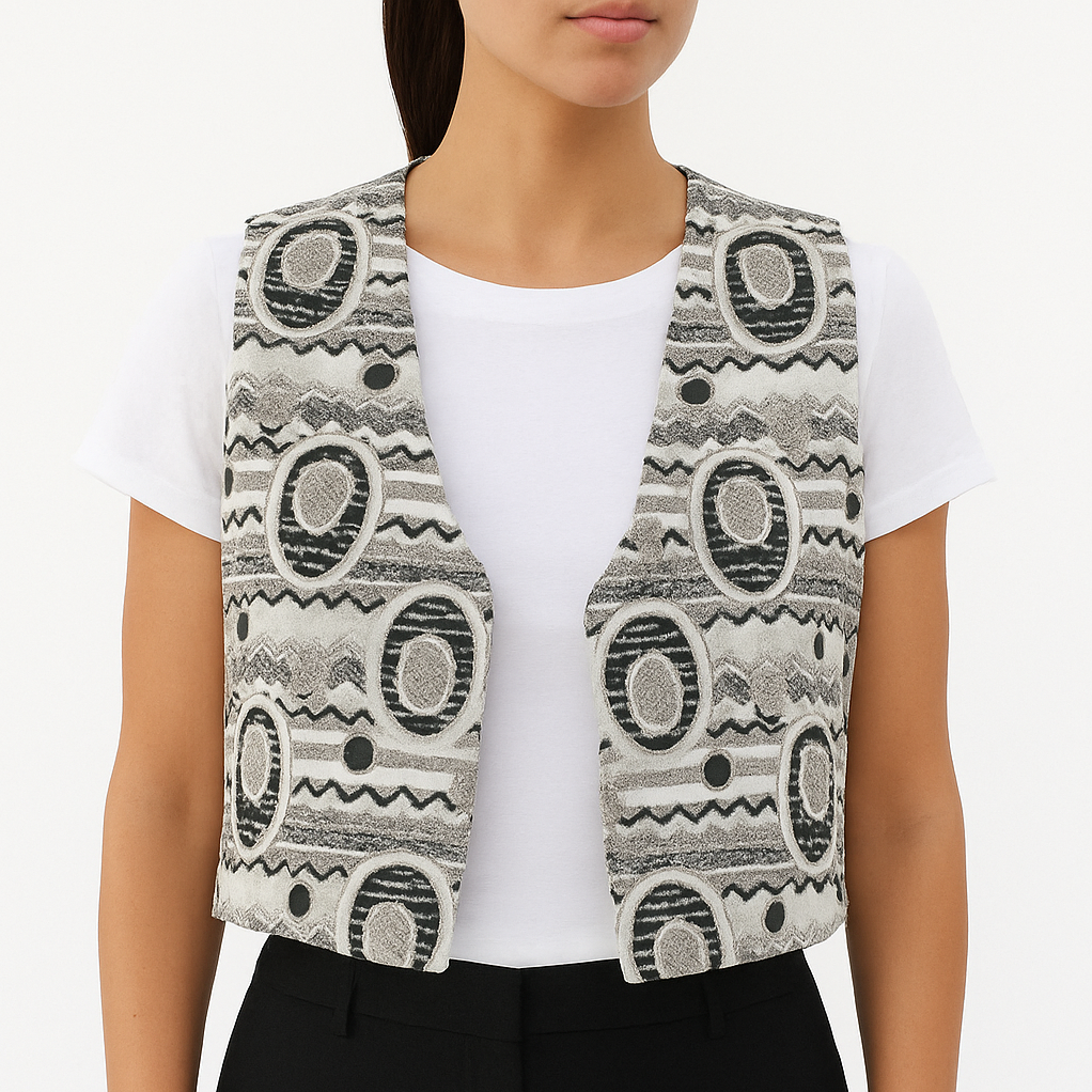 Vintage crno beli crop prsluk S