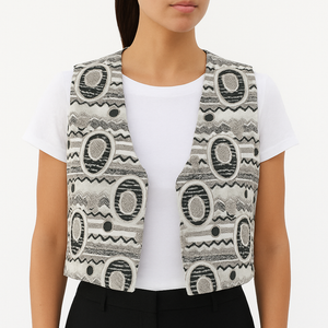 Vintage crno beli crop prsluk S