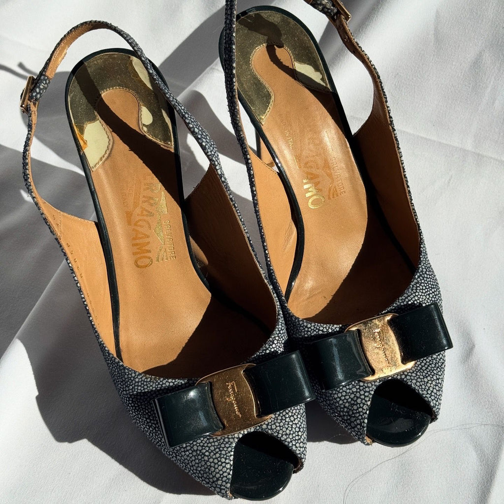 Vintage Salvatore Ferragamo slingback kožne štikle