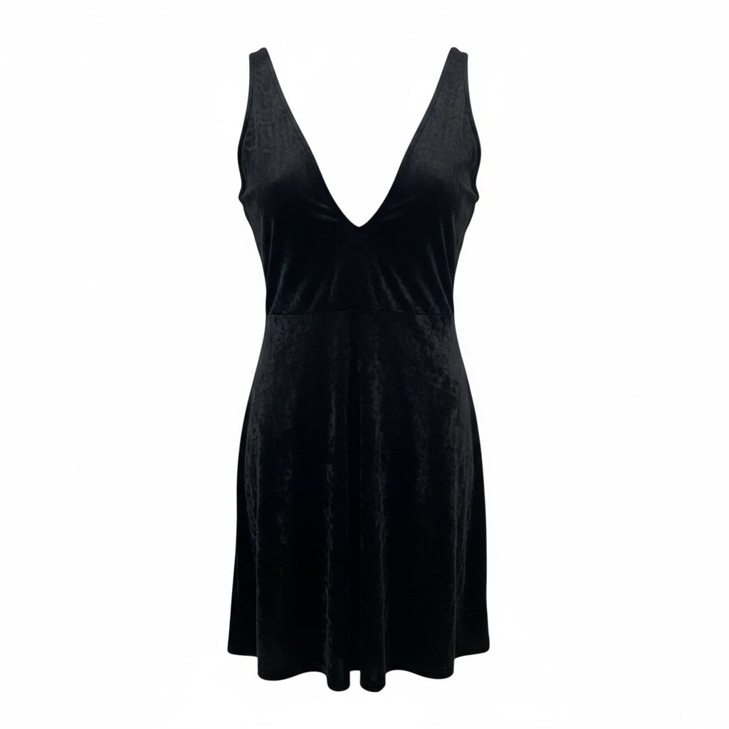 Crna haljina od pliša sa V izrezom