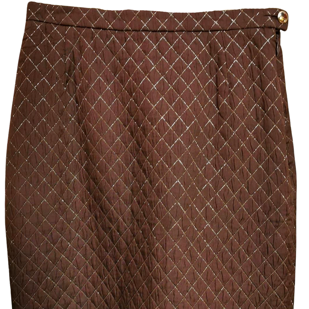Braon - zlatna vintage pencil suknja od svile brenda Escada