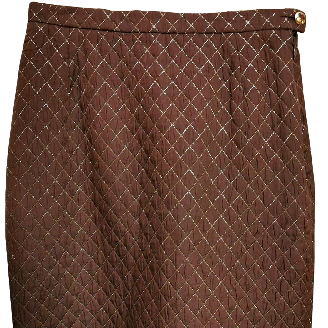 Braon - zlatna vintage pencil suknja od svile brenda Escada