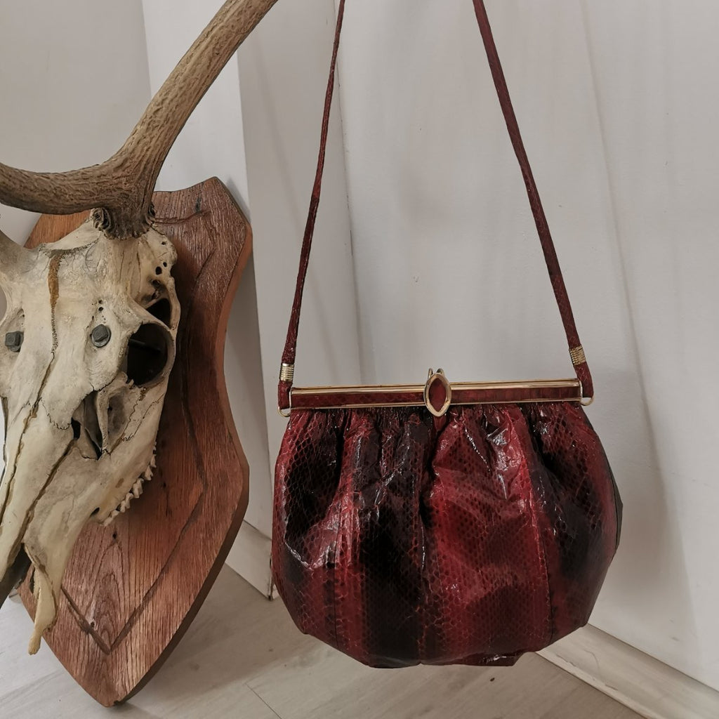 Tamno Crvena Vintage Torba od Gušterove Kože